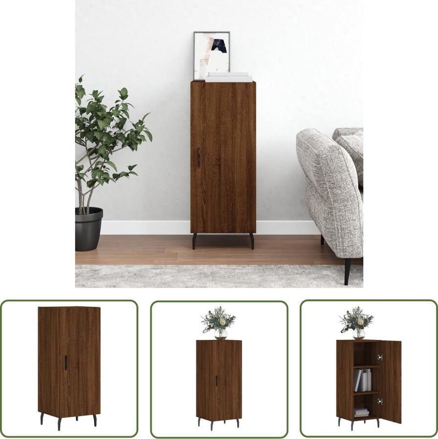 The Living Store Dressoir 34 5x34x90 cm bewerkt hout bruin eikenkleur Dressoir Bruineiken Houten Dressoir Vintage Dressoir Salontafel - Foto 3
