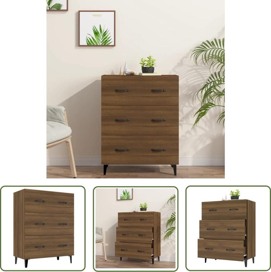 The Living Store Dressoir 69 5x34x90 cm bewerkt hout bruin eikenkleur Dressoir Houten Dressoir Vintage Dressoir Landelijk Dressoir Bruine Eiken Dressoir