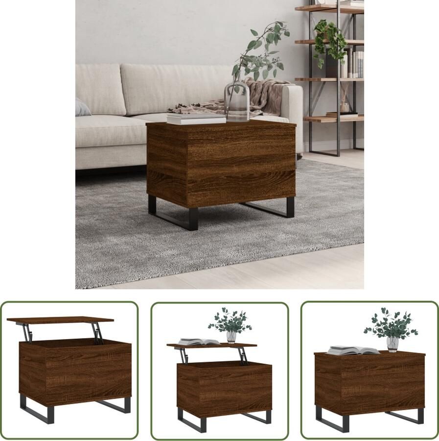 The Living Store Salontafel Lift-Top Bruineiken 60 x 44.5 x 45 cm Duurzaam hout Opbergruimte Metalen poten Salontafel Bruine Eiken Kleur Houten Salontafel Met Lade Multifunctionele Salontafel
