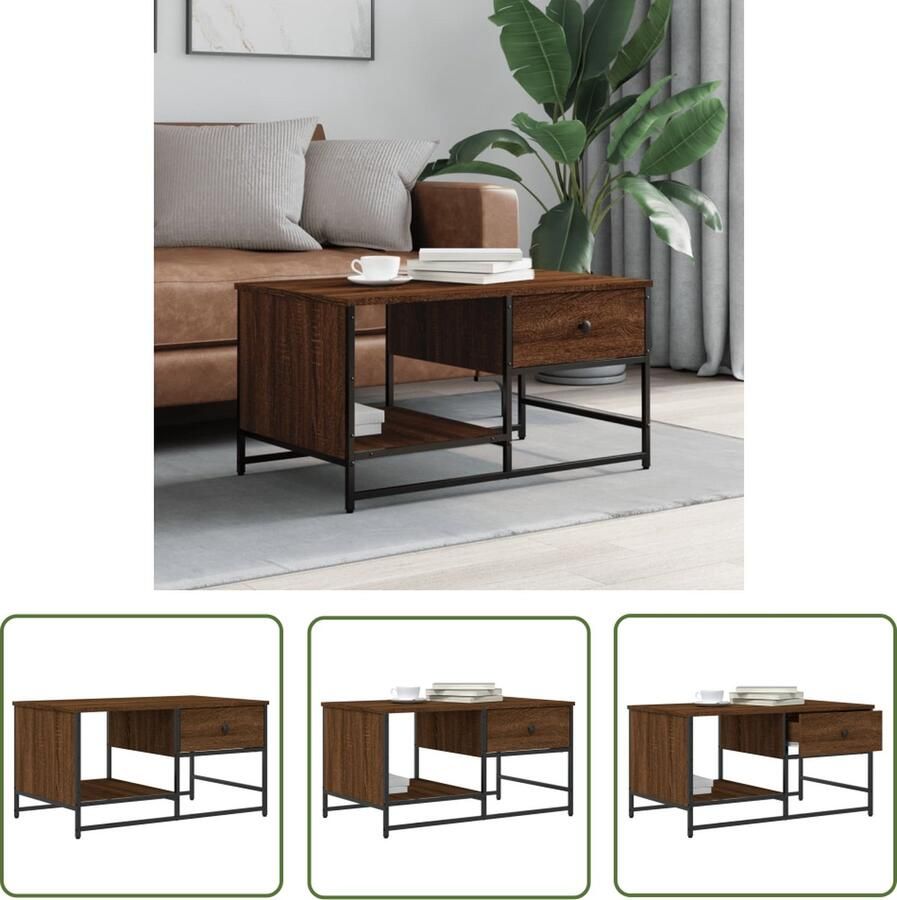 The Living Store Salontafel Trendy Bruineiken 85.5 x 51 x 45 cm Duurzaam hout Voldoende opbergruimte Stabiel tafelblad Stevig metalen frame Salontafel Bruine Eiken Kleur Houten Salontafel Salontafeltje Tv Tafeltje