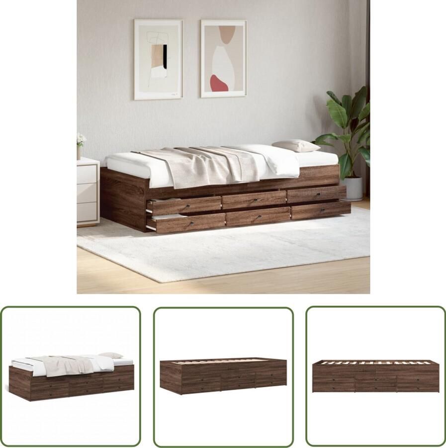 VidaXL Slaapbank met lades zonder matras 75x190 cm bruin eikenkleurig Slaapbank Bruine Eiken Kleur Houten Slaapbank Slaapbanken Met Lade Tweepersoons Slaapbank