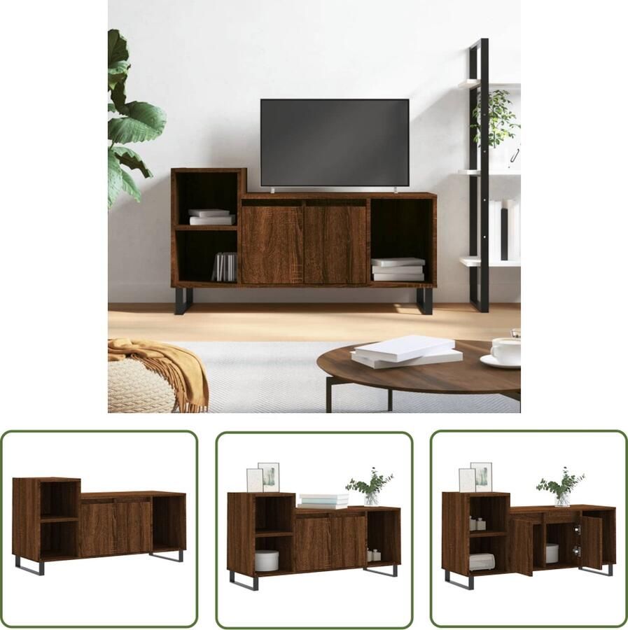 The Living Store Tv-meubel 100x35x55 cm bewerkt hout bruin eikenkleur Tv-meubel Bruine Eiken Kleur Houten Tv-kast Media Kast Salontafel