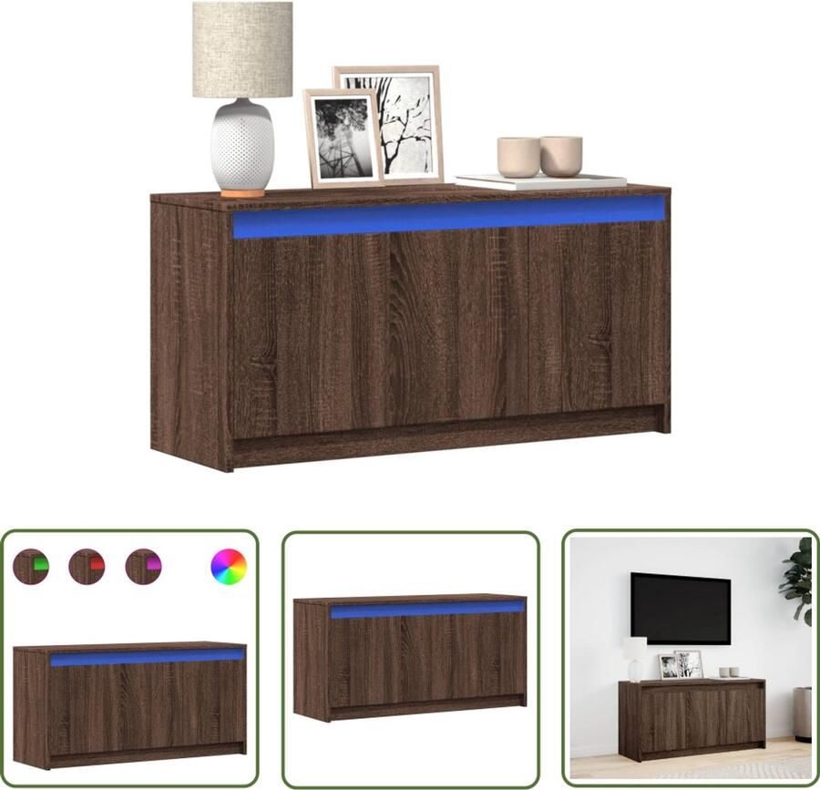 VidaXL Tv-meubel met LED 100x34x50 cm bewerkt hout bruin eikenkleurig Tv-meubel Bruine Eiken Kleur Led Verlichting Opbergruimte Houten Tv Kast