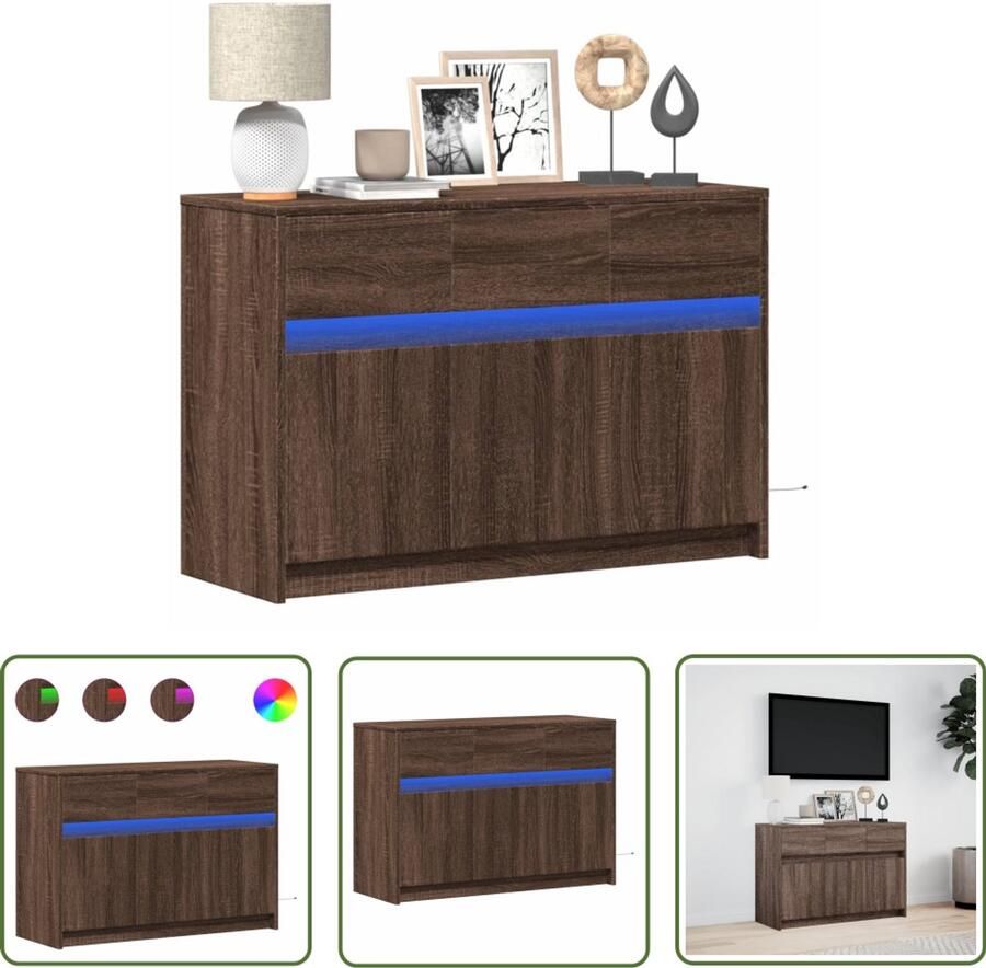 VidaXL Tv-meubel met LED 91x34x61 cm bewerkt hout bruin eikenkleurig Tv-meubel Bruine Eiken Kleurt Led Verlichting Houten Tv Kast Salontafel