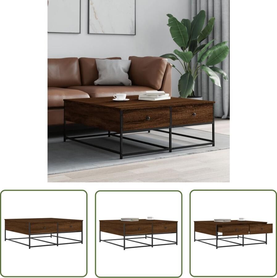 The Living Store Salontafel Bruineiken 100 x 99 x 40 cm Duurzaam hout 2 lades Salontafel Bruine Eiken Houten Salontafel Salontafeltje Tv Tafeltje