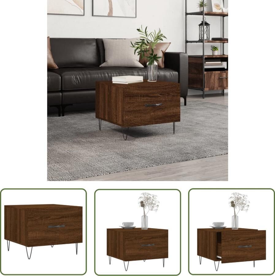 The Living Store Salontafel Bruineiken 50 x 50 x 40 cm Met lade Stevig tafelblad IJzeren poten Salontafel Bruine Eiken Houten Salontafel Met Lade Stoere Salontafel