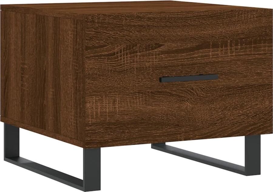 The Living Store Salontafel Bruineiken 50 x 50 x 40 cm Met lade Bewerkt hout en ijzer Salontafel Bruine Eiken Houten Salontafel Salontafeltje Bijzettafel