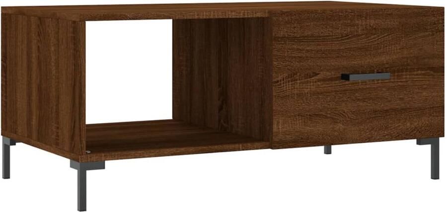 The Living Store Salontafel Bruineiken Bewerkt Hout en Ijzer 90x50x40 cm Praktische deur Salontafel Bruine Eiken Houten Salontafel Salontafeltje Bijzettafel