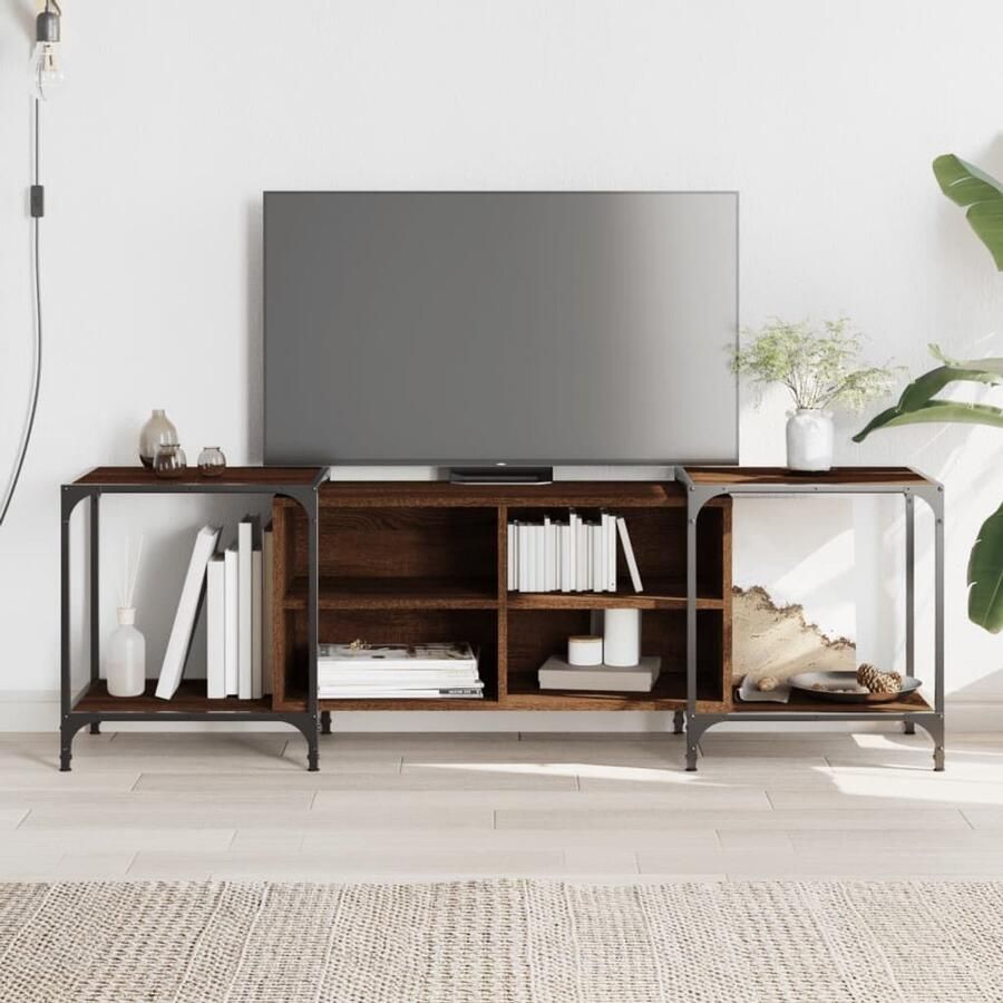 The Living Store Tv-meubel 153x37x50 cm bewerkt hout bruin eikenkleur Tv-meubel Bruine Eiken Houten Tv Kast Media Kast Salontafel