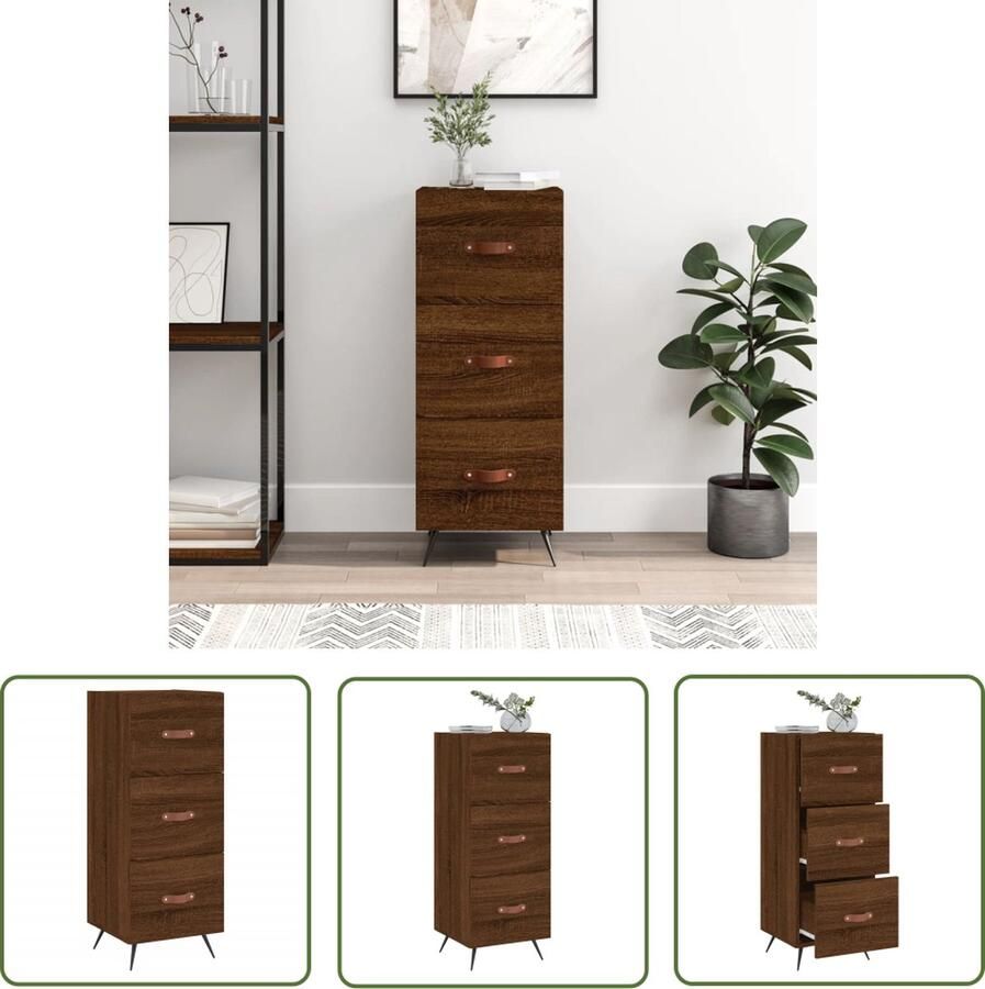 The Living Store Dressoir 34 5x34x90 cm bewerkt hout bruin eikenkleur Dressoir Modern Dressoir Bijzettafel Houten Dressoir Bruine Eiken Dressoir - Foto 4