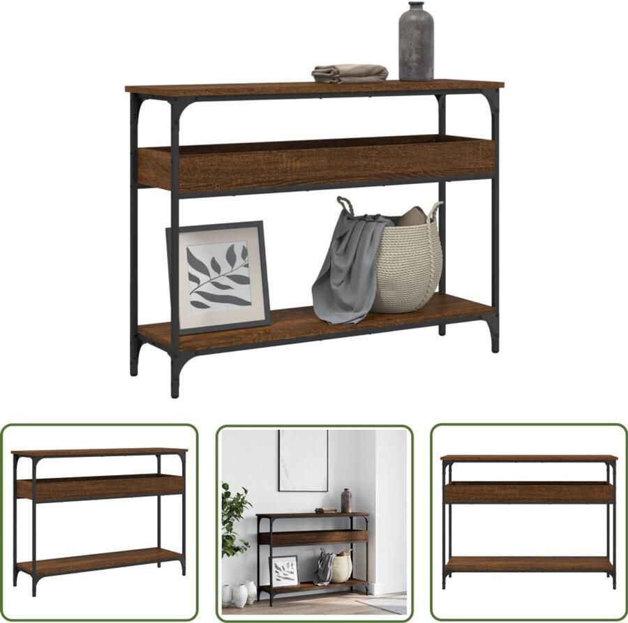 VidaXL Wandtafel met schap 100x29x75 cm bewerkt hout bruin eikenkleur Wandtafel Bruine Eikenhouten Wandtafel Houten Wandtafel Salontafel Entreetafel