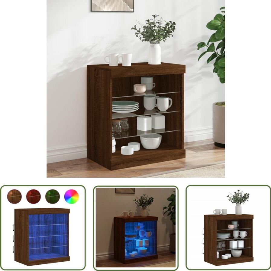 VidaXL Bruine Kast Dressoir met LED-verlichting 60 5x37x67 cm bruin eikenkleur Houten Dressoir Led Verlichting Dressoir Opbergmeubilair