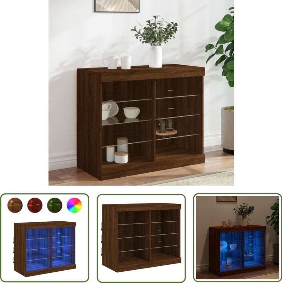 VidaXL Dressoir met LED-verlichting 81x37x67 cm bruin eikenkleur Dressoir Bruine Kast Houten Dressoir Led Verlichting Salontafel