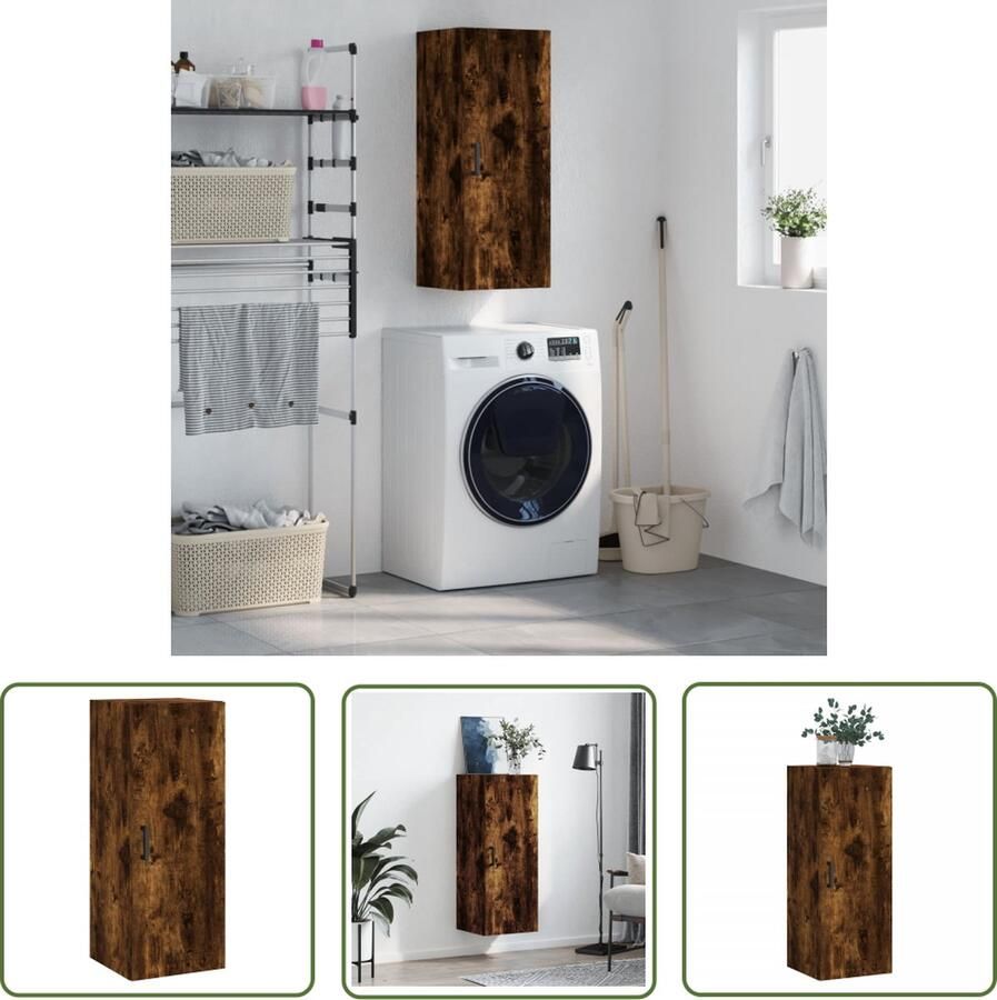The Living Store Hangkast 34 5x34x90 cm gerookt eikenkleurig Opbergkast Wandkast Houten Kast Zwevende Kast Gerookte Eiken Kleur