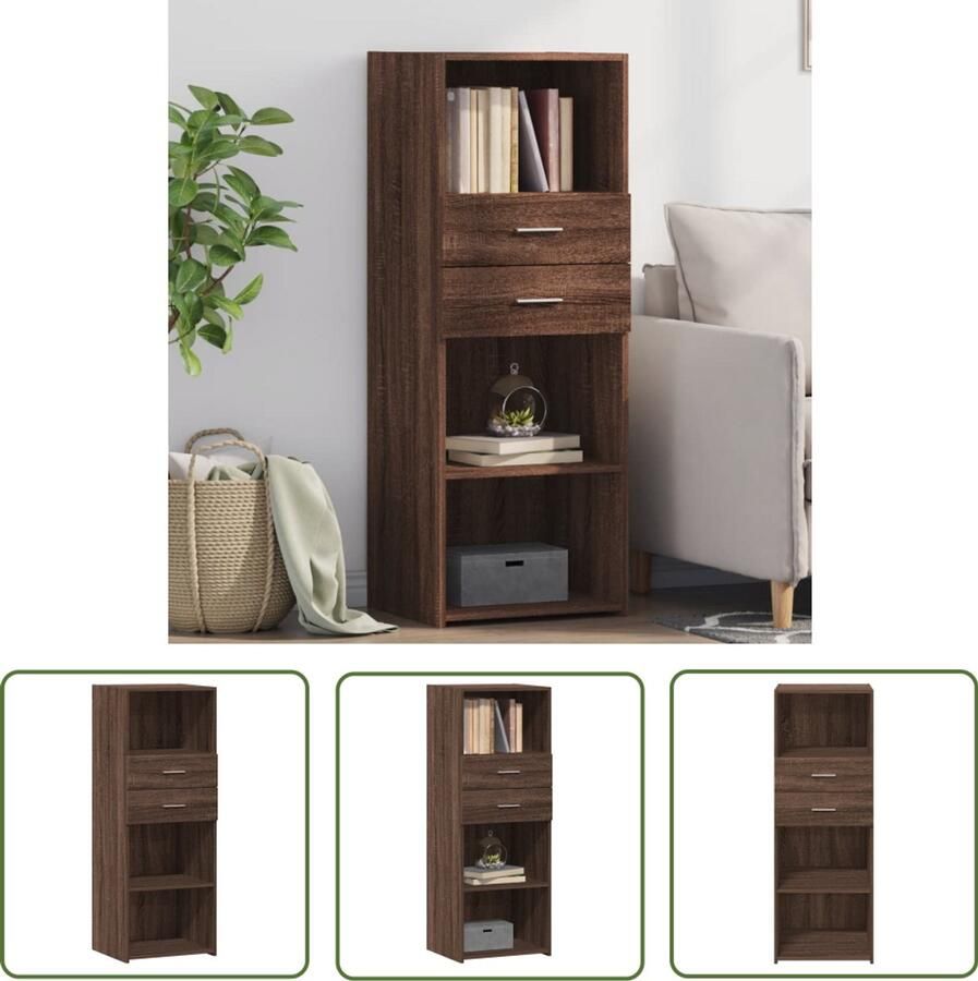 The Living Store Hoge kast 45x42 5x124 cm bewerkt hout bruin eikenkleurig Scandinavisch Design Houten Kast Opbergkast Hoge Kast Woonkamert