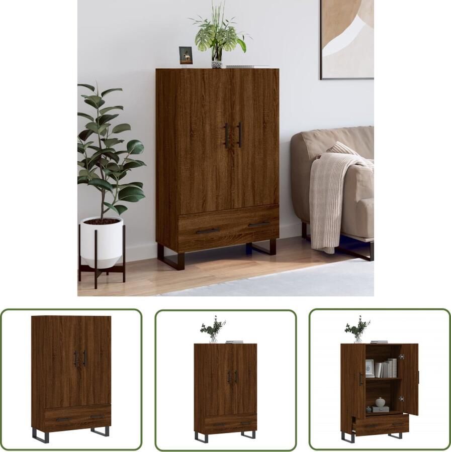 The Living Store Hoge kast 69 5x31x115 cm bewerkt hout bruin eikenkleur Hoge Kast Bruineiken Houten Kast Opbergkast Designkast - Foto 2