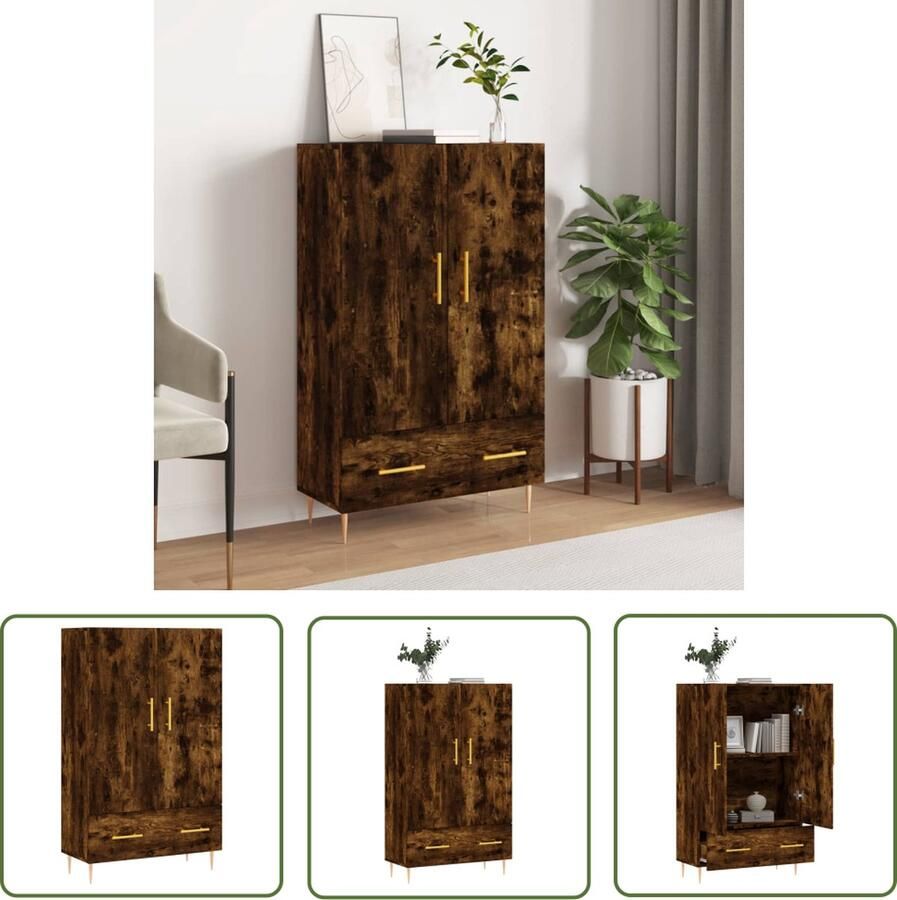 The Living Store Hoge kast 69 5x31x115 cm bewerkt hout gerookt eikenkleurig Hoge Kast Dressoir Buffetkast Houten Kast Gerookte Eiken Kleur - Foto 5