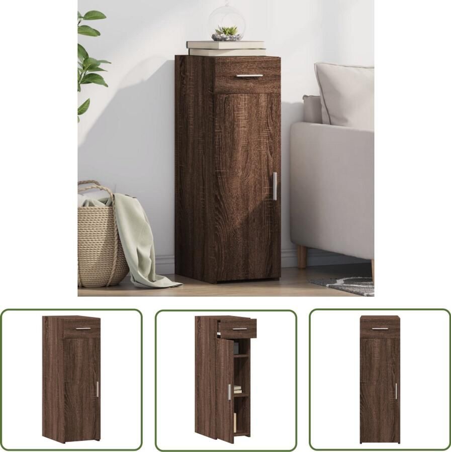The Living Store Dressoir 30x42 5x93 cm bewerkt hout bruin eikenkleur Dressoir Houten Dressoir Woonkamermeubels Opbergkast Vintage Dressoir