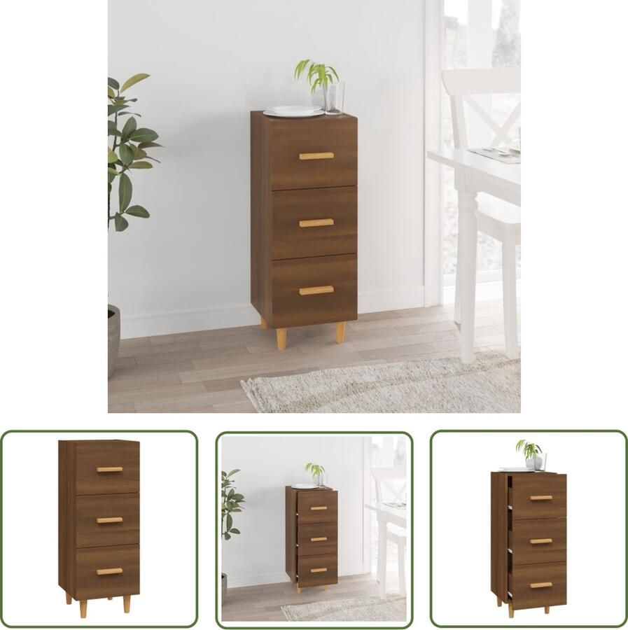 The Living Store Dressoir 34 5x34x90 cm bewerkt hout bruin eikenkleur Dressoir Commode Bruineiken Houten Poten Opbergruimte