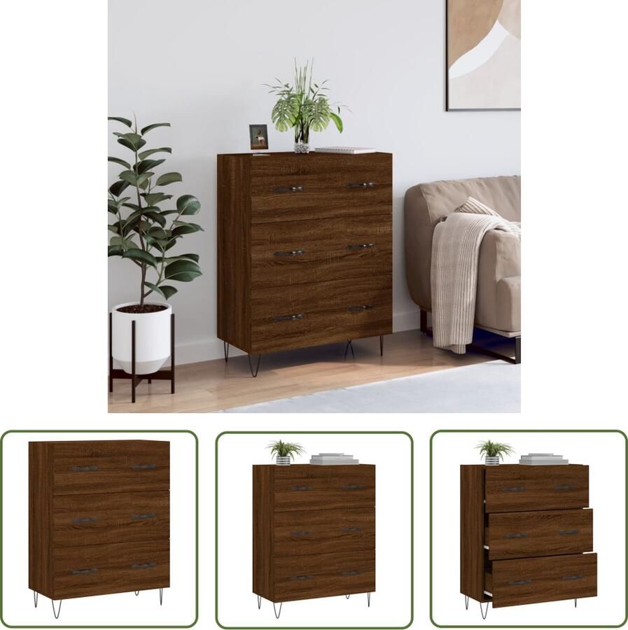 The Living Store Dressoir 69 5x34x90 cm bewerkt hout bruin eikenkleur Dressoir Vintage Dressoir Houten Dressoir Buffett Kast Salontafel - Foto 2