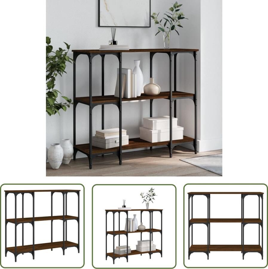 The Living Store Wandtafel 102x35x90 cm bewerkt hout bruin eikenkleur Wandtafel Consoletafel Houten Tafel Bruine Eiken Vintage Industrieel