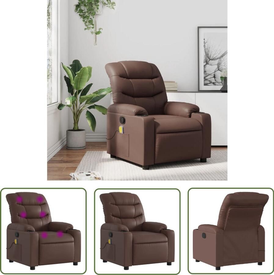 The Living Store Massagestoel verstelbaar kunstleer bruin Massagestoel Verstelbare Stoel Bruine Fauteuil Kunstleder Meubilair Ergonomische Stoel