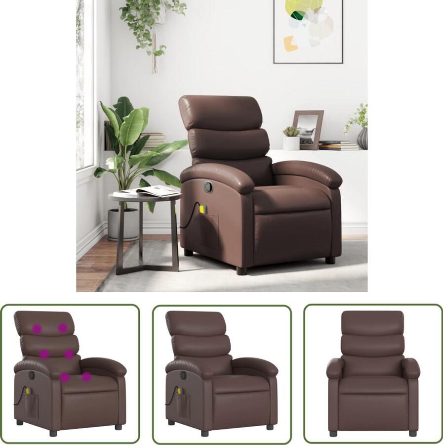 The Living Store Massagestoel verstelbaar kunstleer bruin Massagestoel Verstelbare Stoel Kunstleder Stoel Ergonomische Stoel Relaxstoel