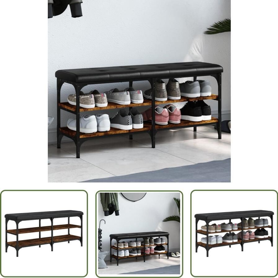 VidaXL Schoenenbank 102x32x47 cm bewerkt hout gerookt eikenkleurig Schoenenbank Bruine Schoenenbank Houten Schoenenbank Vintage Schoenenbank Entryway Furniture