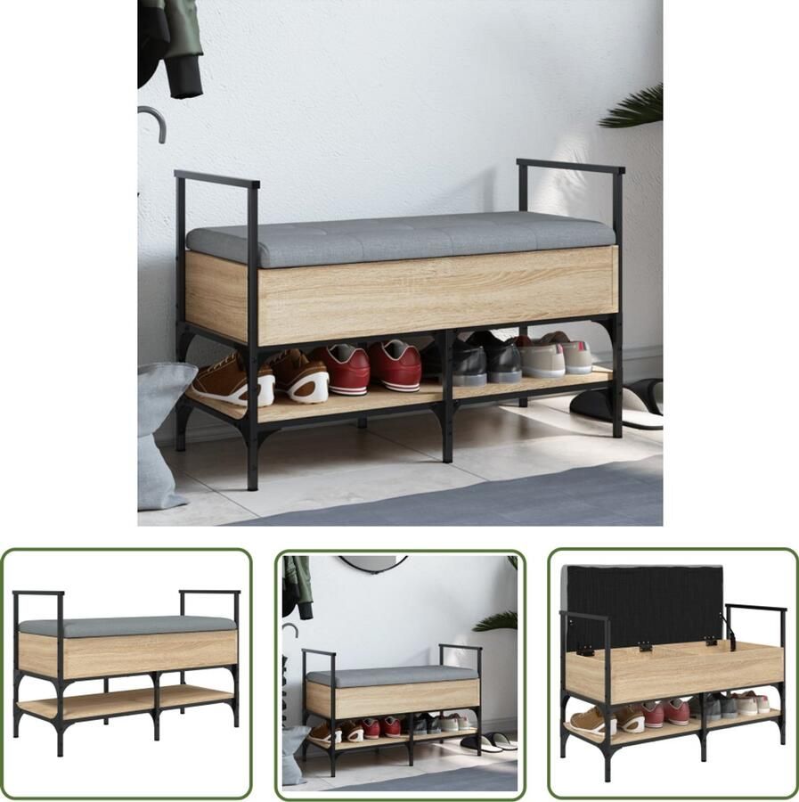 VidaXL Schoenenbank 85 5x42x57 5 cm bewerkt hout sonoma eikenkleurig Schoenenbank Bruine Schoenenbank Houten Schoenenbank Schoenenkast Entreemeubilair