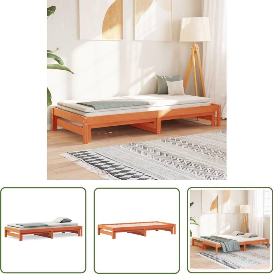 VidaXL Slaapbank met onderschuifbed 90x190 cm massief grenenhout Slaapbank Bruine Slaapbank Bankslaapzaak Onderschuifbed Grenenhouten Bank
