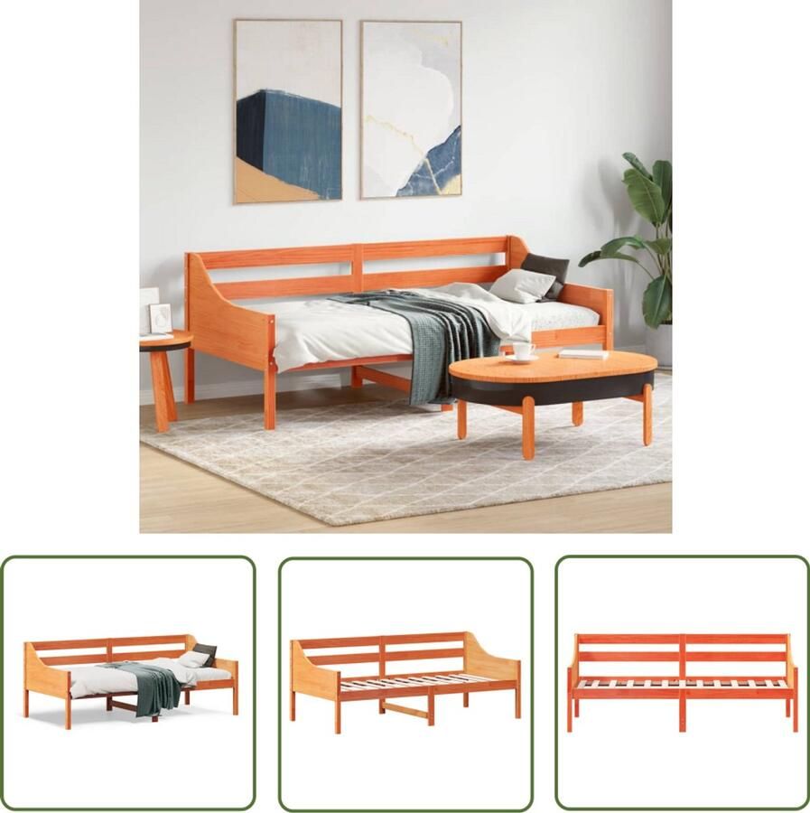 VidaXL Slaapbank zonder matras 90x190 cm massief grenenhout wasbruin Slaapbank Bruine Slaapbank Houten Slaapbank Grenenhouten Slaapbank Kleine Slaapbank