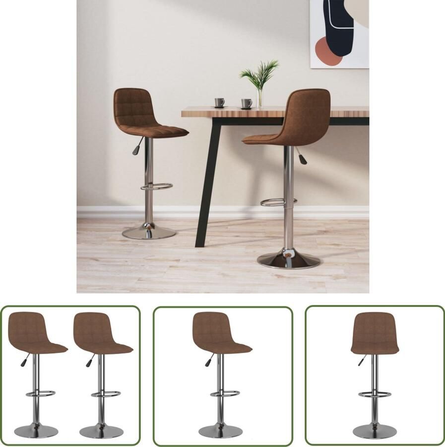 The Living Store Barkrukken 2 st stof bruin Barstoel Bruine Stoel Barkruk Verstelbare Barkruk Design Barkruk