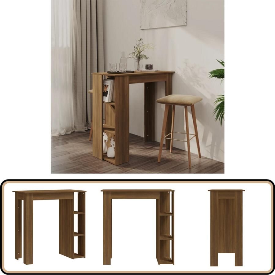 The Living Store Bartafel Rhodos Bruineiken 102 x 50 x 103.5 cm Inclusief 3 Opbergvakken Bartafel Houten Bartafel Bruine Bartafel Salontafel Eethoek