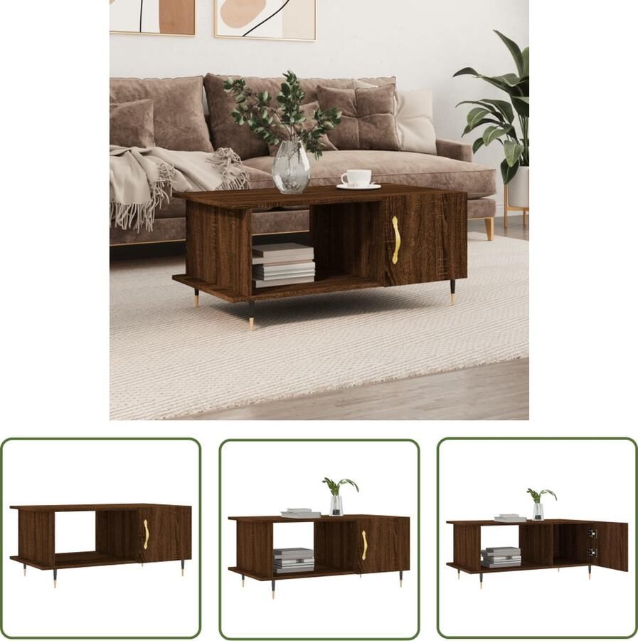 The Living Store Salontafel 90x50x40 cm bewerkt hout bruin eikenkleur Salontafel Bruineiken Houten Salontafel Met Lade Tv Tafeltje