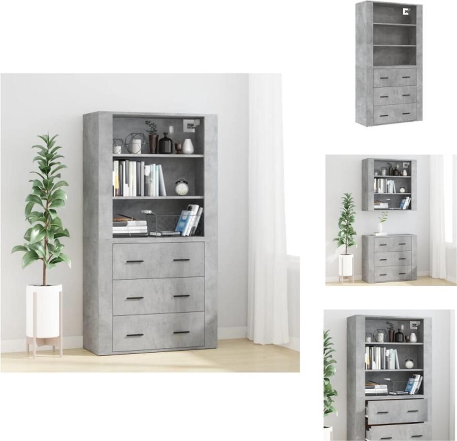 VidaXL Buffetkast: Buffetkasten Dressoir Kast Buffetkast Hoge kast bewerkt hout betongrijs - Foto 2
