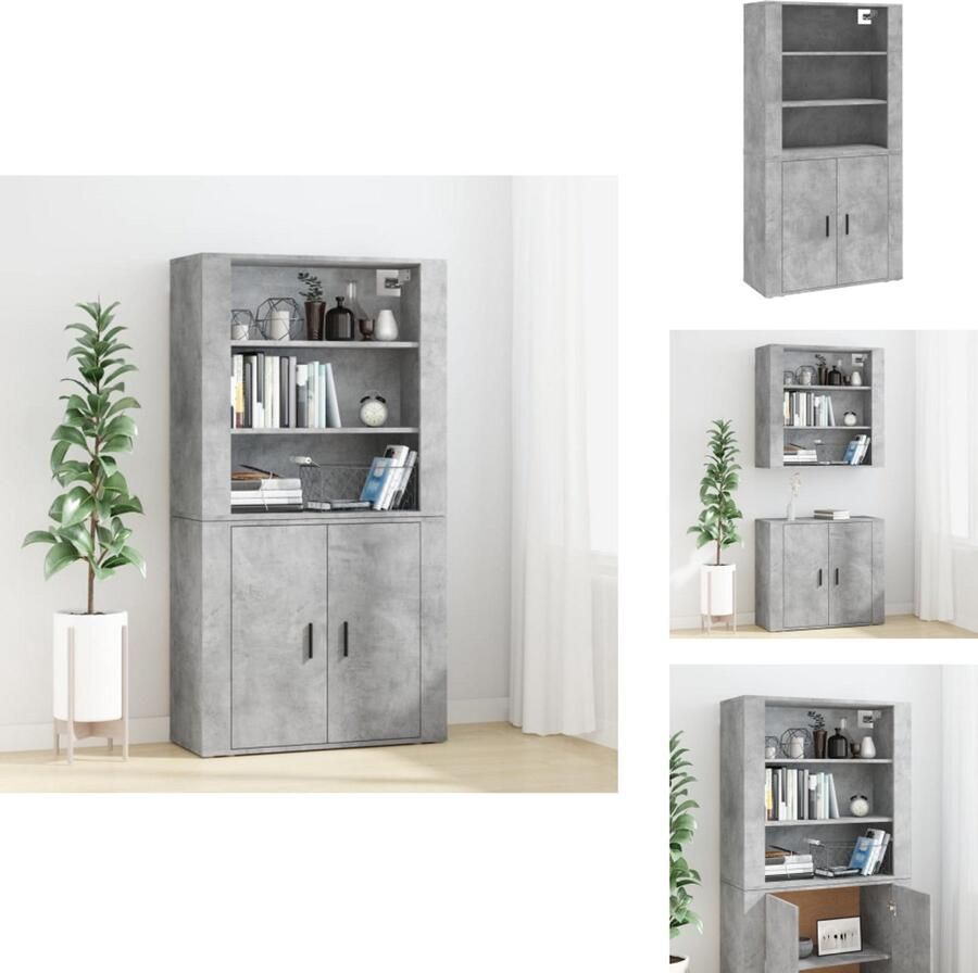 VidaXL Buffetkast: Buffetkasten Dressoir Kast Buffetkast Hoge kast bewerkt hout betongrijs