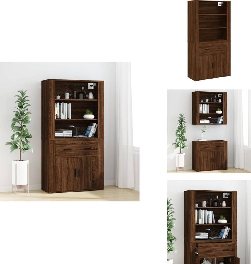 VidaXL Buffetkast: Buffetkasten Dressoir Kast Buffetkast Hoge kast bewerkt hout bruineikenkleurig