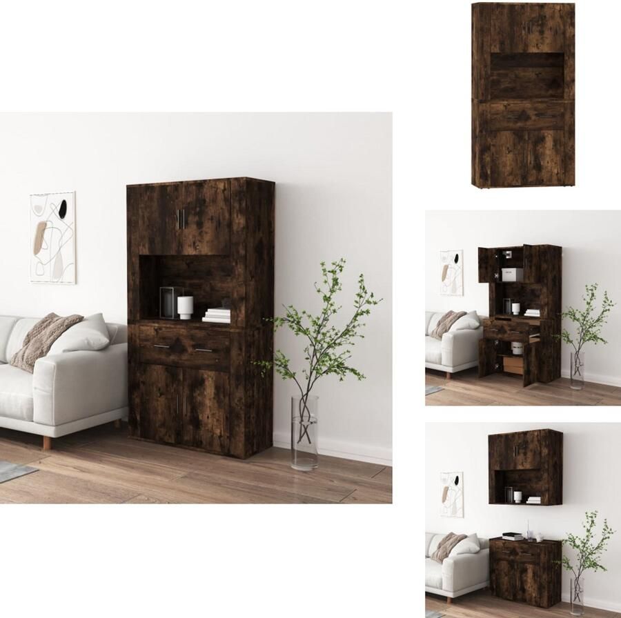 VidaXL Buffetkast: Buffetkasten Dressoir Kast Buffetkast Hoge kast bewerkt hout gerookt eikenkleurig