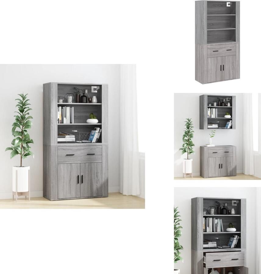 VidaXL Buffetkast: Buffetkasten Dressoir Kast Buffetkast Hoge kast bewerkt hout grijs sonoma eikenkleurig