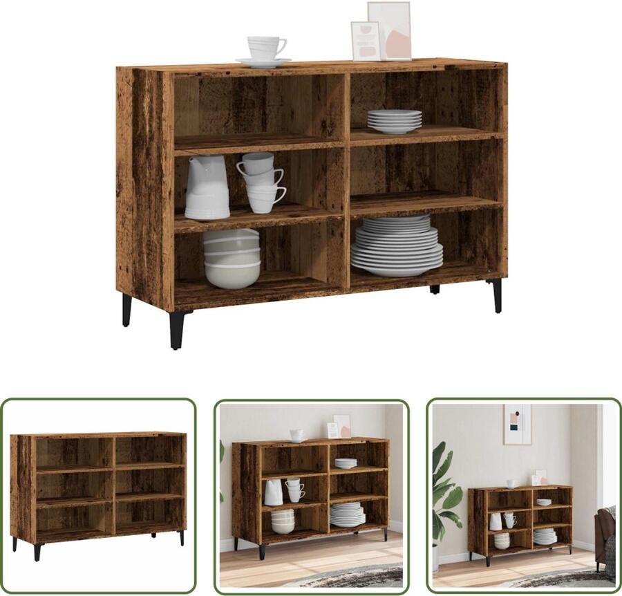 The Living Store Dressoir 103 5x35x70 cm bewerkt hout oud houtkleurig Dressoir Tv-meubel Opbergkast Vintage Meubels Landelijke Stijl