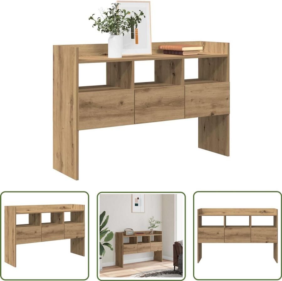The Living Store Dressoir 105x30x70 cm bewerkt hout artisanaal eikenkleurig Dressoir Opbergkast Salontafel Eiken Kleurtint Landelijk Design