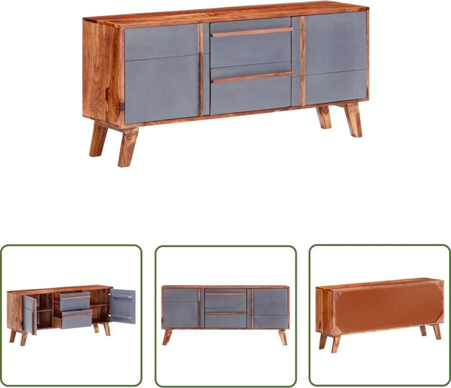The Living Store Dressoir 120x30x55 cm massief hout grijs Dressoir Sheeshamhouten Meubilair Vintage Dressoir Landelijk Interieur Woonkamermeubilair