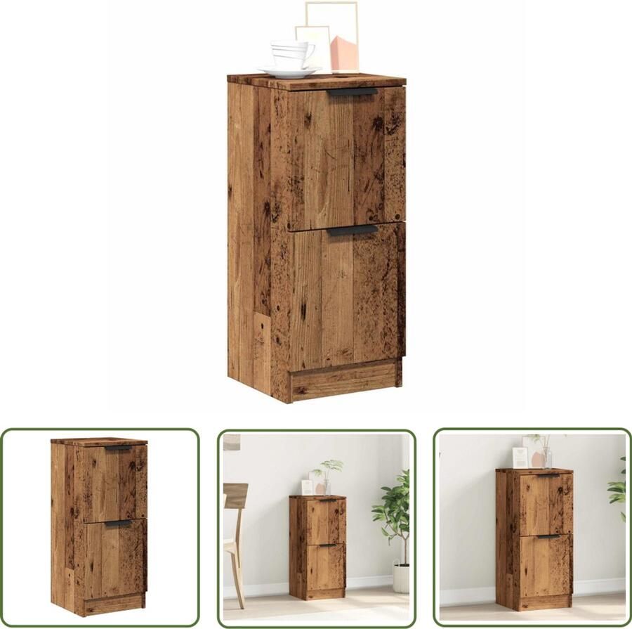 The Living Store Dressoir 30x30x70 cm bewerkt hout oud houtkleurig Dressoir Houten Dressoir Vintage Dressoir Opbergkast Salontafel