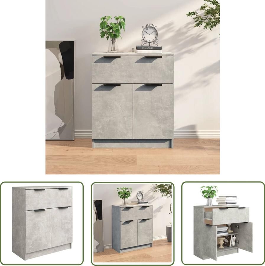 The Living Store Dressoir 60x30x70 cm bewerkt hout betongrijs Dressoir Houtsoort Modern Dressoir Tv Stand Bergruimte