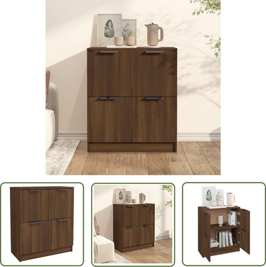 The Living Store Dressoir 60x30x70 cm bewerkt hout bruin eikenkleur Dressoir Bijzettafel Houtsoort Bruineik Modern Design