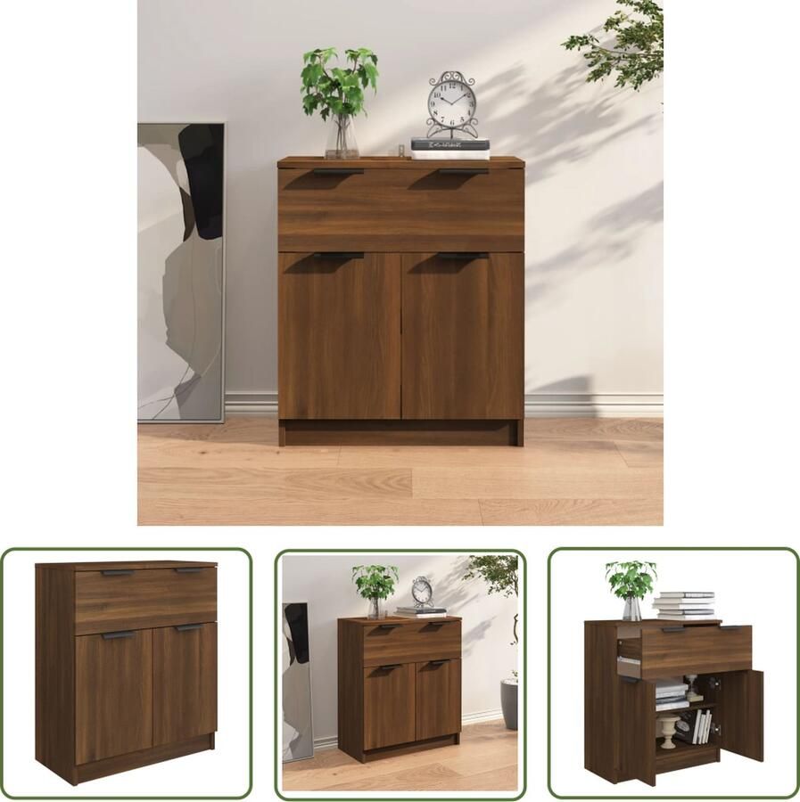 The Living Store Dressoir 60x30x70 cm bewerkt hout bruin eikenkleur Dressoir Bijzettafel Eikenhouten Meubilair Woonkamermeubels Opslagkast