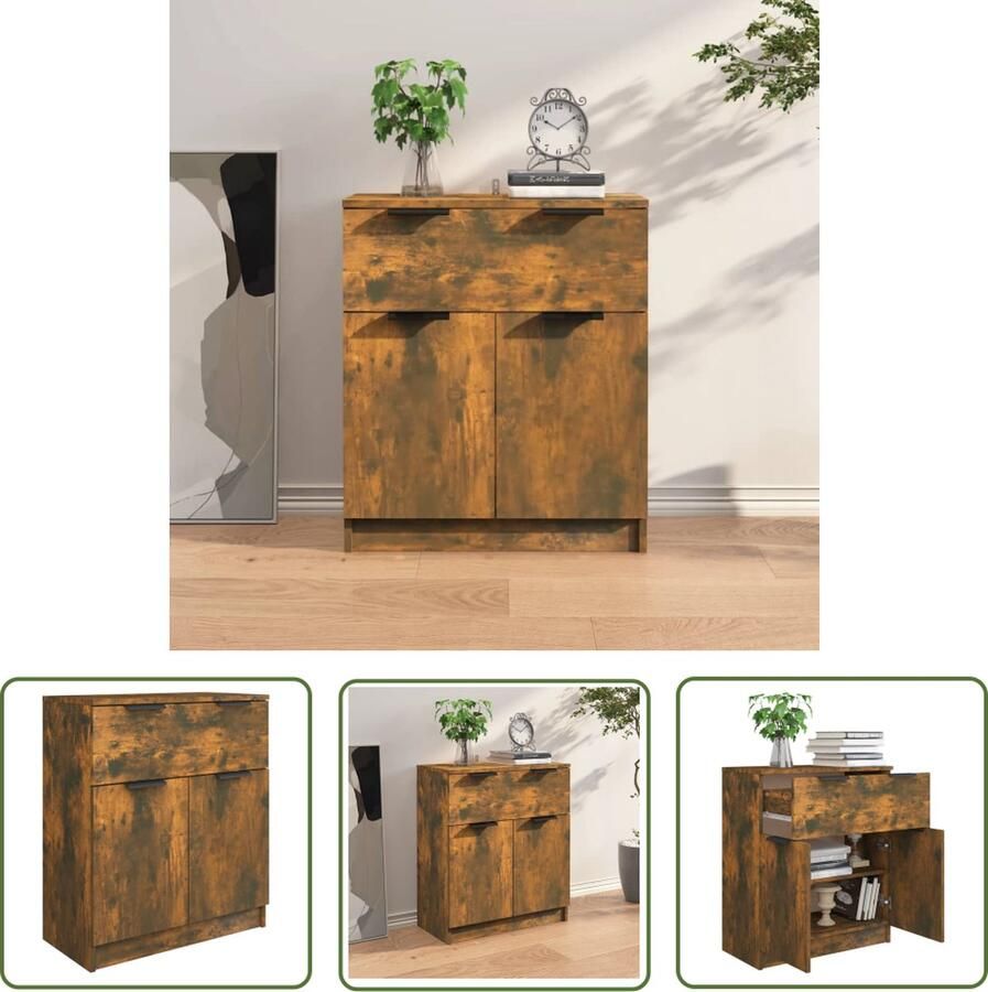 The Living Store Dressoir 60x30x70 cm bewerkt hout gerookt eikenkleurig Dressoir Houten Dressoir Vintage Dressoir Landelijk Dressoir Modern Dressoir