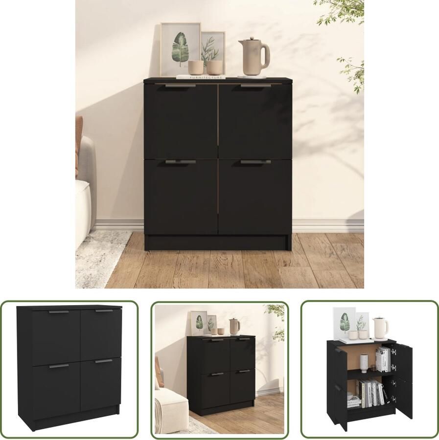 The Living Store Dressoir 60x30x70 cm bewerkt hout zwart Dressoir Modern Dressoir Zwart Dressoir Houten Dressoir Opbergkast