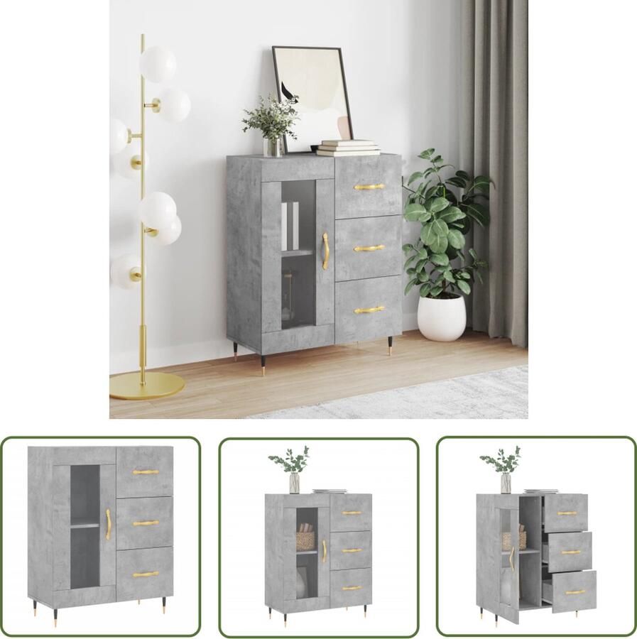 The Living Store Dressoir 69 5x34x90 cm bewerkt hout betongrijs Dressoir Commode Opbergkast Woonkamerinrichting Slaapkamerinrichting - Foto 3