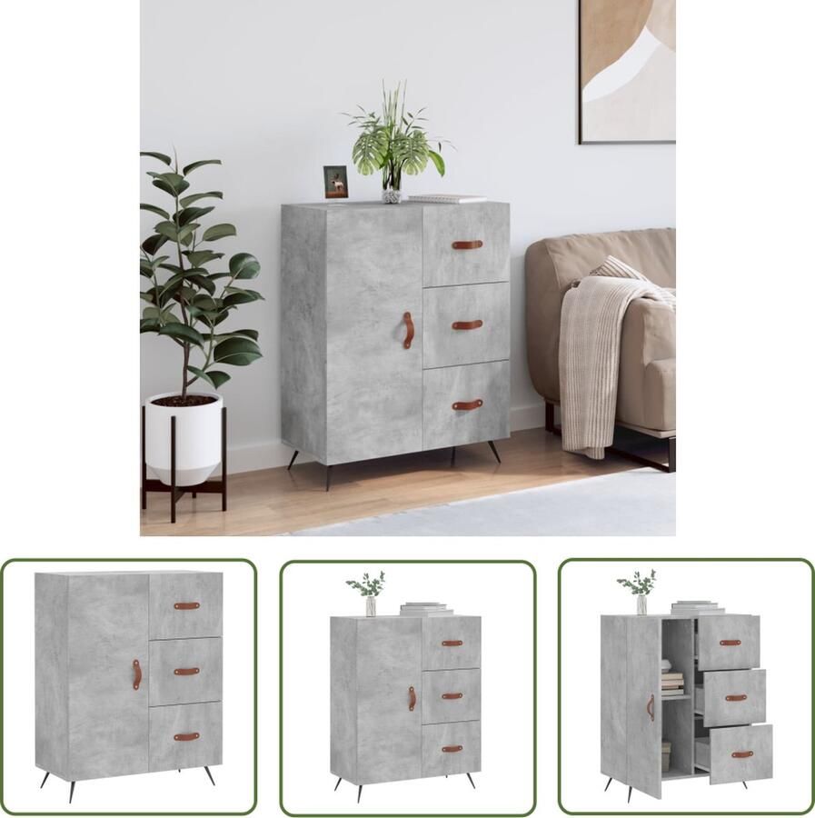 VidaXL Dressoir 69 5x34x90 cm bewerkt hout betongrijs Dressoir Buffetkast Houten Dressoir Grijze Dressoir Modern Dressoir